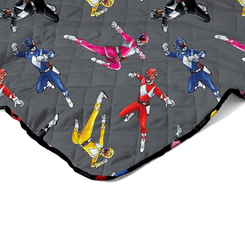 Image of Power Rangers and Helmets Quilted Throw Blanket, Classic Mighty Morphin Helmet Icons, Comfy Throw, Adults Boys Girls, Soft Lightweight Bedding for Bed, or Couch, 60 x 80 Inches