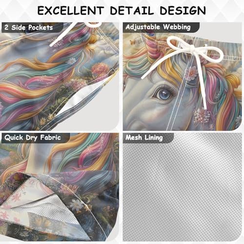 Pigsaly Boys Swim Trunks Unicorn Waterfall Boys Board Shorts Swimsuit Swimwear Summer Bathing Suit XS3