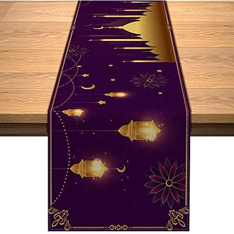 Vohado Linen Ramadan Kareem Table Runner Eid Mubarak Islamic Muslim Party Home Kitchen Dining Room Table Decoration Cover