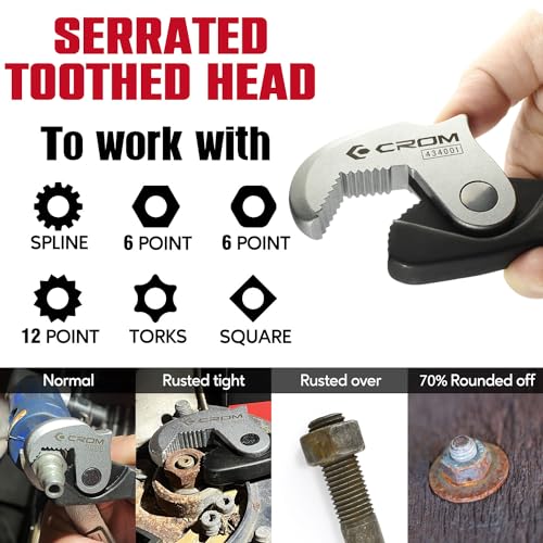CROM Adjustable Crowfoot Wrench Set - Spring Loaded Wrench – Male & Female Square Drives Work With Ratchet, Breaker Bar, Extension Bar (3 Piece Set (1/4", 3/8", 1/2")) by CROM - Image 4