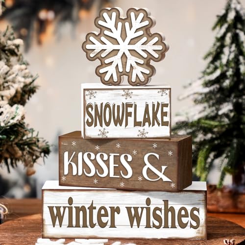 Huquary 4 Pcs Winter Table Decorations Snowflake Tiered Tray Decor