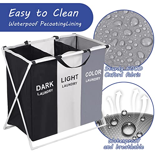 Rainberg Collapsible Laundry Basket, 135L Capacity Laundry Hamper, X-Frame Clothes Organiser, Foldable and Washable Large Washing Basket with 3 Compartments for Bedroom, Bathroom, or Utility Room - Image 7