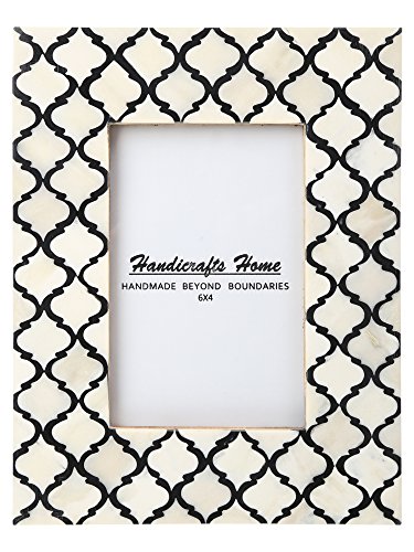 Picture Photo Frame Moorish Damask Moroccan Arts Inspired Handmade Naturals Bone Frames Size 4x6 Inches, Black-White