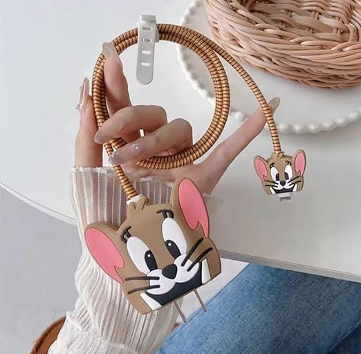 Image of INEFABLE Charger Case Cover Protector with 3D Cute Pattern for iPhone Charger only 18W & 20W, Data Charging Cable Wire Saver Protective Cable Cover Full Protection - Set Of 1 (Jerry)