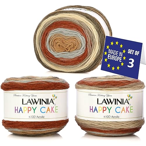 LAWINIA Happy Cake Premium Rainbow Yarn DK, Pack of 3 Each 150g, 530m Cake DK Knitting Yarn