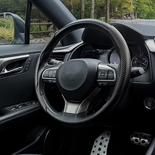 Image of Amiss 2pcs Carbon Fiber Anti-Skid Steering Wheel Cover, Waterproof & Segmented Butterfly Design, Universal 99% Vehicle Wheel Cover Protector, Car Interior Accessories (Black-2pcs)