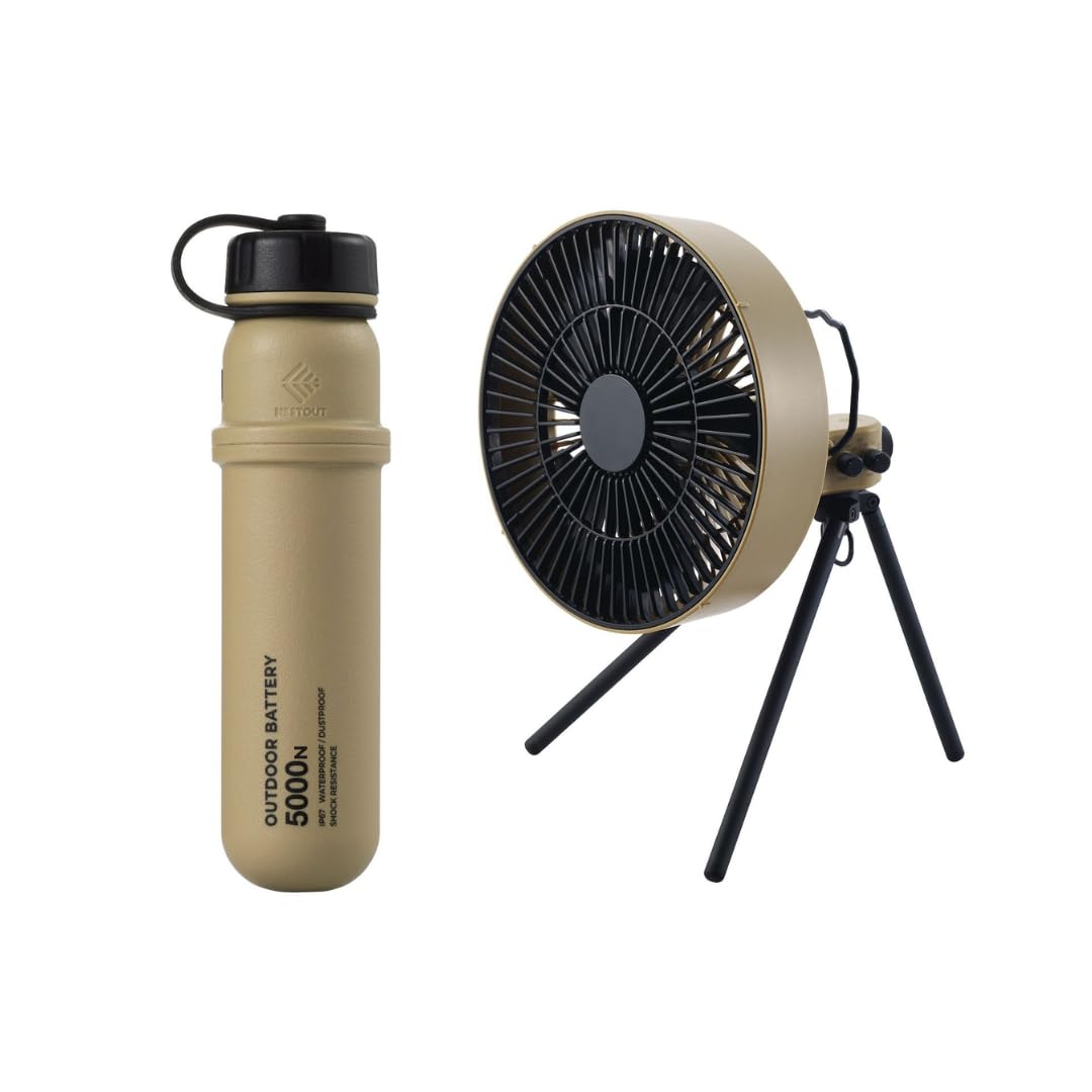 NESTOUT Outdoor Camping Fan with Tripod, 4 Speed Settings & Natural Breeze Mode, 3 Angle Oscillation, 90° Adjustable Tilt, Timer (30/60/90 mins), USB-C Compatible, Portable Tent Fan, Portable Charger