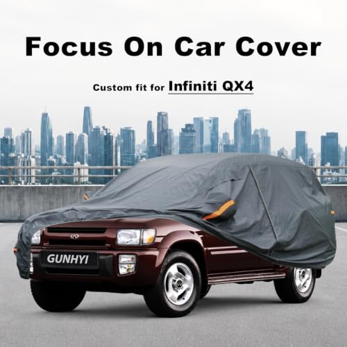 Image of GUNHYI Premium Car Cover Custom Fit Infiniti QX4, 16 Layers Heavy Duty Car Cover Waterproof All Weather with Zipper Door for Sun Rain Snow Dust Uv Protection