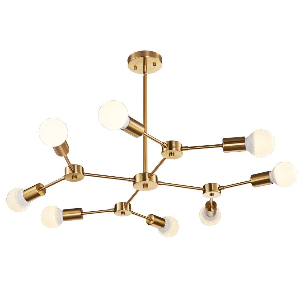 Nauticaz Brass Sputnik Chandeliers 8-Light Mid Century Modern Light Semi Flush Mount Ceiling Light Fixtures for Dining Room Kitchen Living Room Foyer and Hallway UL Listed (Option 1)-picture-29