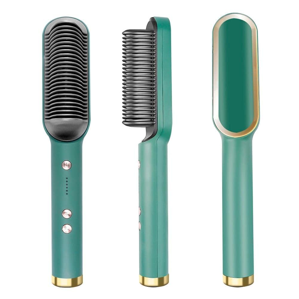 2 in 1 Ceramic Hair Straightener Brush for Women, Fast Straightening Comb Electric Hot with 30s Heating, Ionic Care, 5 Heat Settings, No Damage