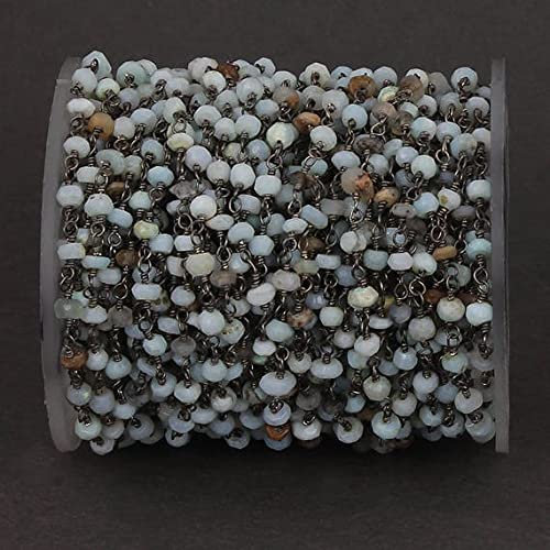 Chaîne opale du Pérou facettée perle 3mm et fil noir pour bijoux