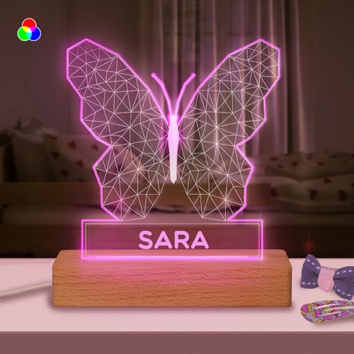 Transparent Gift Lámpara Personalizada con Nombre Mariposa. Luz LED Nocturna para Mesita de Noche. Decoración e Iluminación. Regalos Originales para Cumpleaños. Regalos Personalizados Adultos y Niños