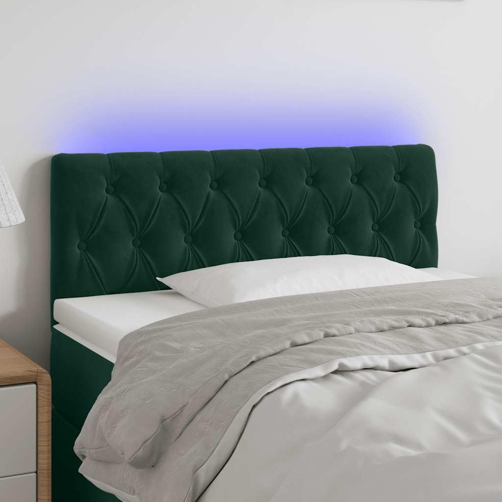 vidaXL Cabecero con Luces LED Cabecero de Cama Cabezal Tapizado para Cama Individual Mueble Dormitorio Interior Terciopelo Verde Oscuro 90x7x78/88 cm