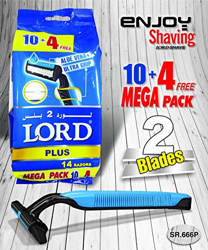LORD 2 Plus Twin Blade Disposable Razors, Pack of 10+4