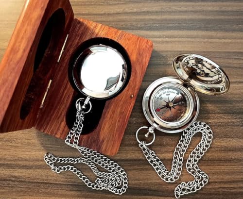 Brújula Náutica de Latón Antigua con Caja de Madera de Palo de Rosa - Brújula Magnética de Bolsillo Personalizable y Artesanal miniatura 2