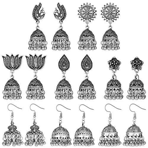 Glenmal 8 Pairs Jhumka Indian Earrings Metal Bohemian Chandelier Dangle Earring for Women(Vintage)