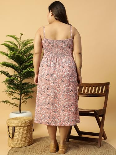 Image of Women Plus Size Pink Floral Print A-Line Sleeveless Summer Midi Dress & Maxi 2XL /3XL /4XL /5XL /6XL /7XL /8XL.