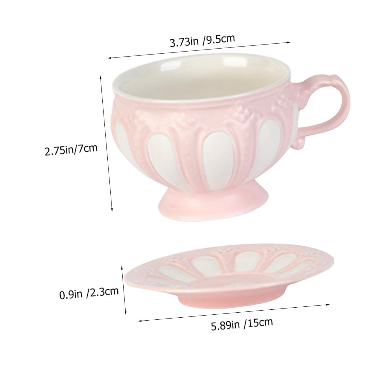 Europäisches Keramik Kaffeebecher mit Relief, 2 Stück Rosa | Ergonomischer Griff, 1, für Tee und Wein, Passend für Café und Dessertshop