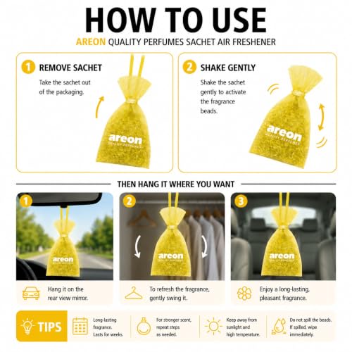 Image of AREON Pearls Vanilla Black Hanging Air Freshener, Quality Perfume Pack of 3 | Long Lasting Fragrance - Premium Quality Perfume - Eliminates Unpleasant Odors - Ideal for Car - Home - Office - Wardrobe