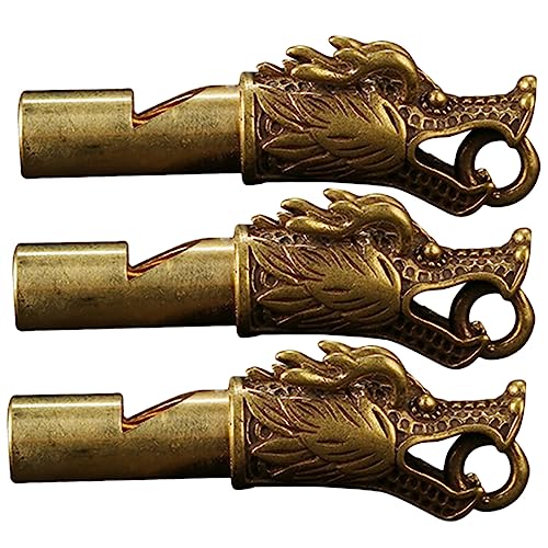 ARTSEWPLY 3Pcs Decorative Copper Camping Whistles Keychain Portable Emergency Whistles with Dragon Design Loud Sound for Outdoor Survival and Sports Activities