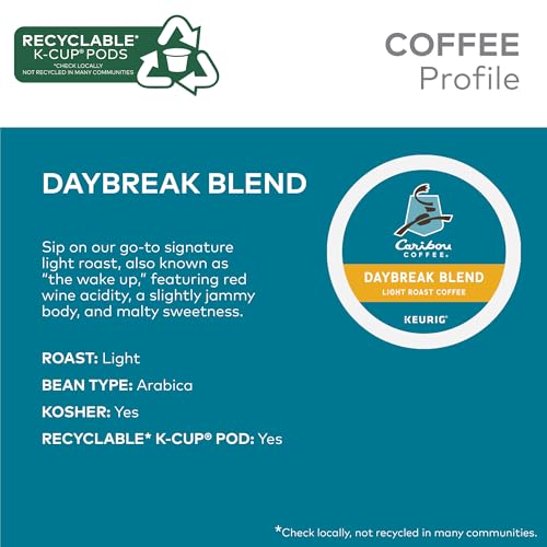 Image of Caribou Coffee Daybreak Blend Keurig Single-Serve K-Cup Pods, Light Roast, 24 Pods Per Pack, Case Of 4 Packs