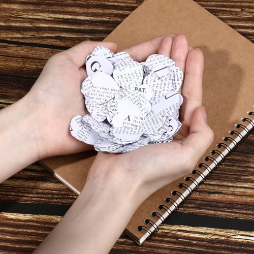 Image of Marspark 1200 Pcs Book Page Heart Confetti 1 Inch Vintage Newspaper Wedding Table Confetti Novelty Party Decorations for Book Themed Party Decor Birthday Photo Prop Bridal Shower(White)