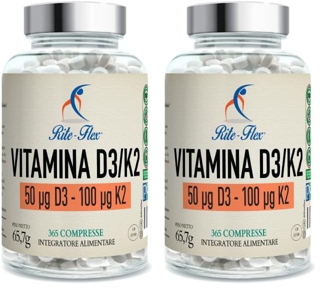 Rite-Flex, Vitamina D3 K2 365 Compresse (fornitura per 1 anno), 2000 UI + 100 µg, Supporta Ossa, Denti, Muscoli, Articolazioni & Sistema Immunitario (Confezione da 2)