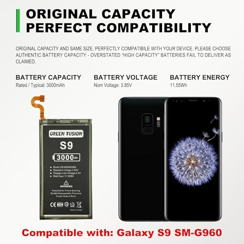 Image of GREEN FUSION New Cellphone Replacement Battery Compatible with Galaxy S9 SM-G960 Series, with Tools & Guide