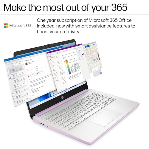 Image of HP 14 Ultra-Light Laptop for Student & Home (14 inch LED, 1-Year Office 365, Intel 4-Core N150 (>N4120), 4GB RAM, 128GB Storage + 64GB SD Card), Long Battery Life, Fast Charge, Webcam, Win 11 S, Lavender
