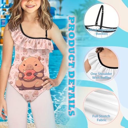 Image of Girls Swimsuit One Piece Ruffle Swimsuit Non-Slip Straps UPF 50+ for Girls Size 3-14 Years