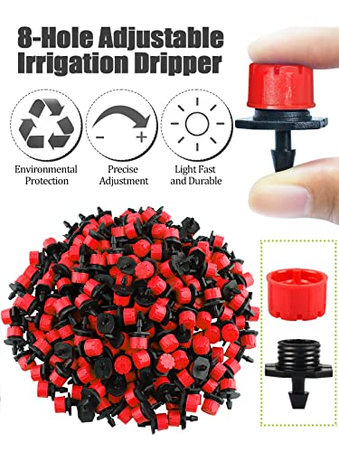 Kalolary 400Pcs Adjustable Irrigation Drippers Parts, 1/4 Inch Automatic Irrigation Anti-Clogging Emitters Micro Ffittings For 4Mm/7Mm Watering System Drippers Garden Supplies(Red) #TOP4