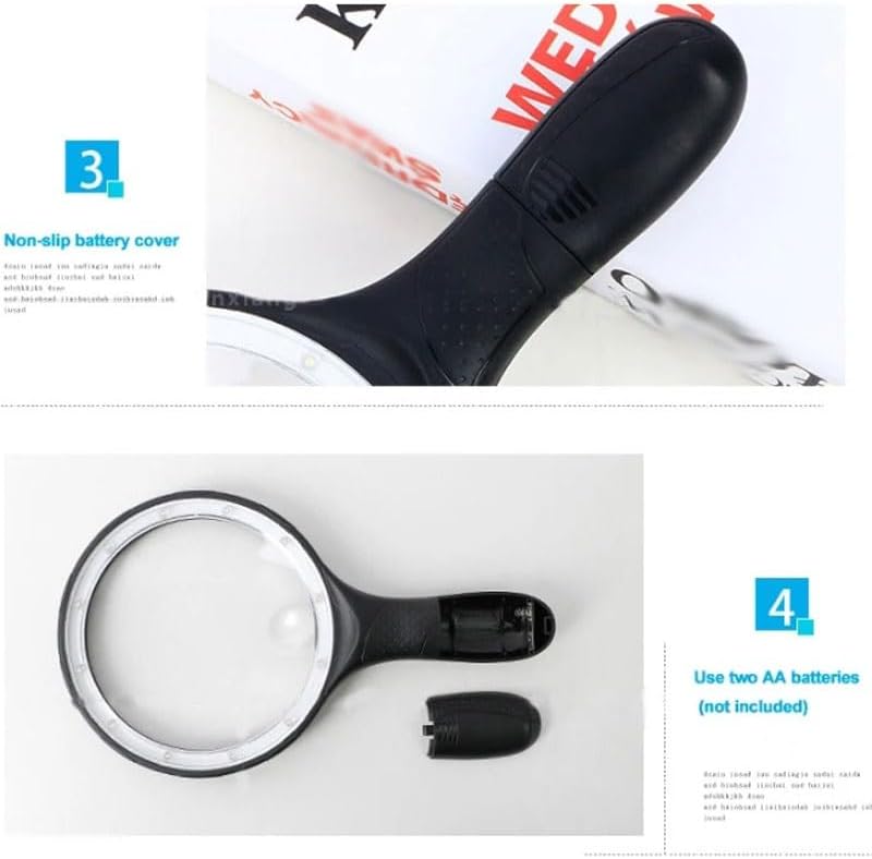 VIDI Magnifier Large Size Handheld LED Lights Non-Slip Handle Magnification Magnifying Glass Read