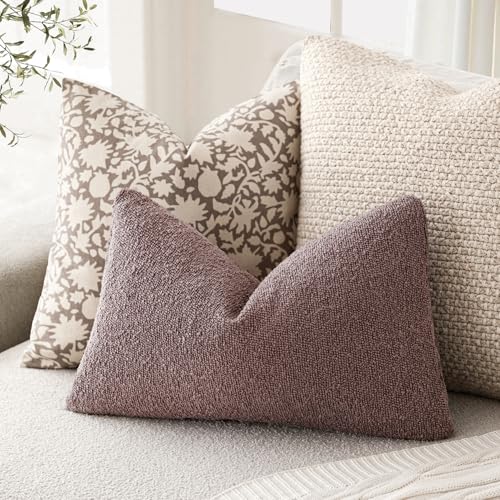 Image of Foindtower Pack of 2 Textured Boucle Throw Pillow Covers Accent Solid Decorative Lumbar Pillow Cases Cozy Soft Couch Cushion Case for Chair Sofa Bedroom Living Room Home Decor 12x20 Inch Dark Purple