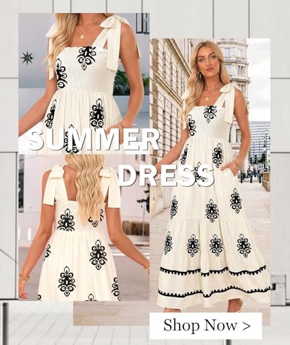 Image of CURBODO Women's Summer Maxi Dress Boho Spaghetti Straps Casual Long A-line Smocked Beach Dress Square Neck Flowy Sun Dress