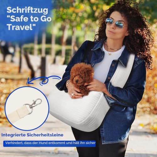 Pawaboo Hundetragetasche, Tragbare Haustier Hundetasche mit Breiterem Sicherheitsgurt, Outdoor Reise Haustier Umhängetasche Transporttasche für Klein Hund Katze (Bis zu 10lbs), Weiß