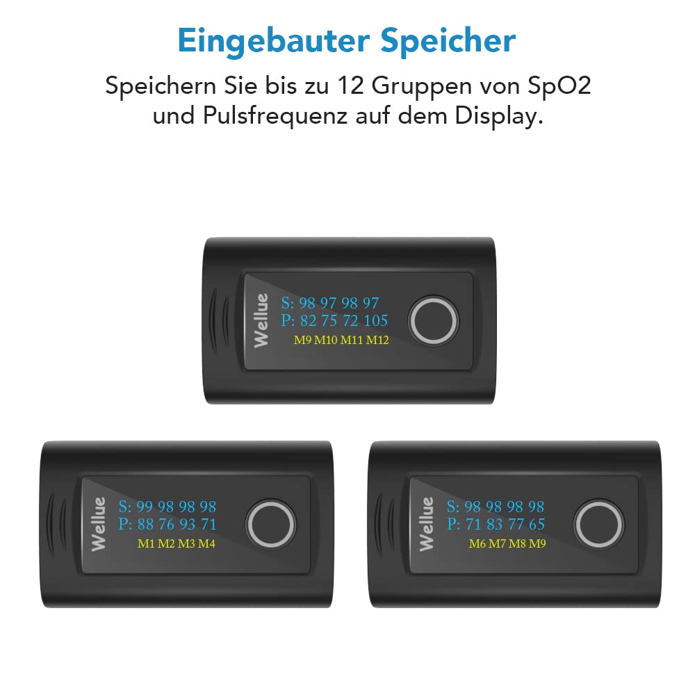 ViATOM Pulsoximeter mit Bluetooth und Offline-Speicher,Sauerstoffsättigung Messgerät Finger,Blutsauerstoffmessgerät Finger für Sp-O2 und Herzfrequenzmesser, inklusive Batterien und Umhängeband