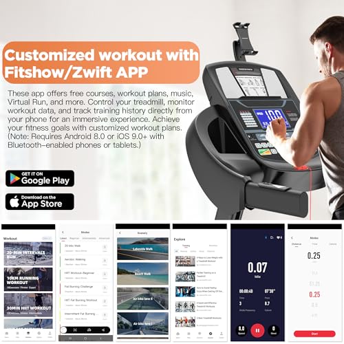 Image of Portable Treadmill 300lbs Capacity, 4.5 HP Folding Treadmill for Home w / 15% Auto Incline, 64+3+3+1 Programs, APP Control, Exercise Equipment with HiFi Speakers, Pulse Sensor, Adjustable iPad Holder
