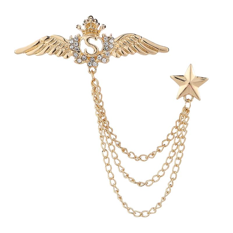 SYGA Mens & Women Suit Shirt Stud Lapel Pin Chain Tassel Brooch Pin with Golden Wings Pentagram Crystal Chain (B0D1C9RP5X) Amazon Price History, Amazon Price Tracker