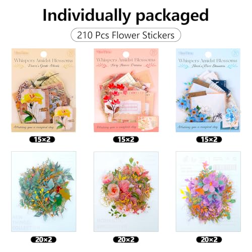 Image of Pengxiaomei 210 Pieces Flower Stickers, Scrapbooking Stickers Self-Adhesive Bible Flower Scrapbooking Supplies Journal for DIY Craft, Planners, Journal, Notebook Card