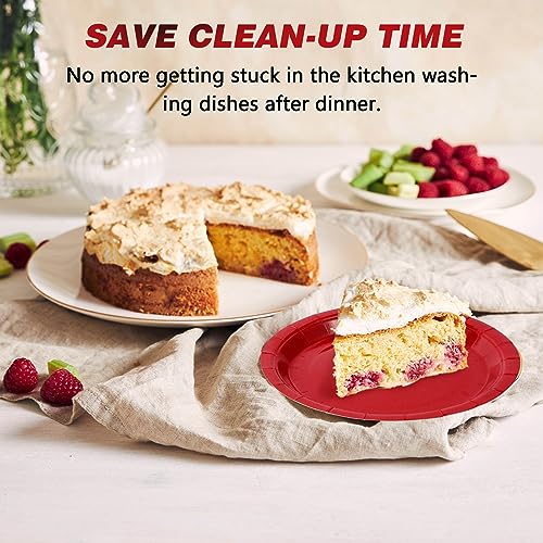 Image of Red Disposable Paper Plates, 7 Inch Dessert Cake Plates, 50 Count Bulk | Sturdy and Durable Party Plates, for Birthday, Baby & Bridal Showers, Halloween, Christmas,BBQ, Weddings,for Cake & Snacks
