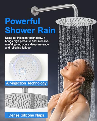 Sistema de ducha Fapully de pared con cabezal redondo de 10 pulgadas, conjunto completo con ducha de mano de 6 sprays y barra corrediza, incluye válvula y kit de recorte, acabado níquel cepillado miniatura 4