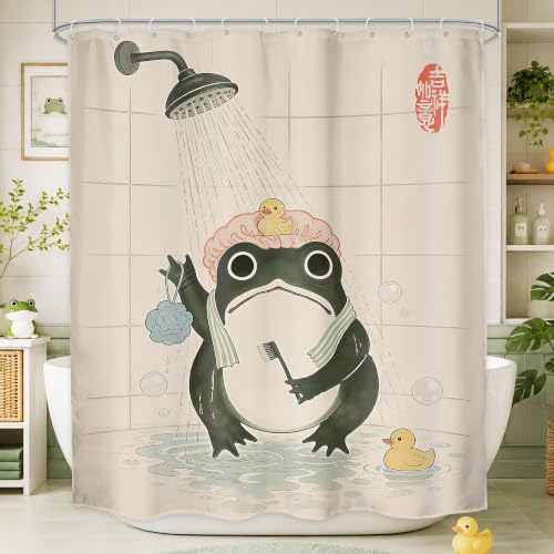 Funny Frog Cute Kids Duck Japanese Asian Bathroom Shower Curtain Set