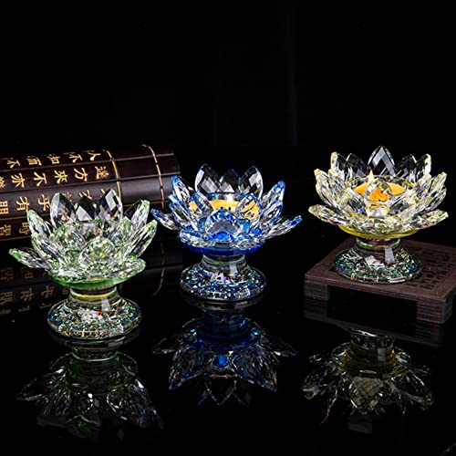 Crystal Lotus Candle Holder, Lotus Flower Tealight Holder, Lotus Petals Votive Candle Stand With Crystal Base, Glass Lotus Candlestick, For Altar Wedding Party Home Decor Gift, 4.4"/11Cm (Yellow) #TOP3