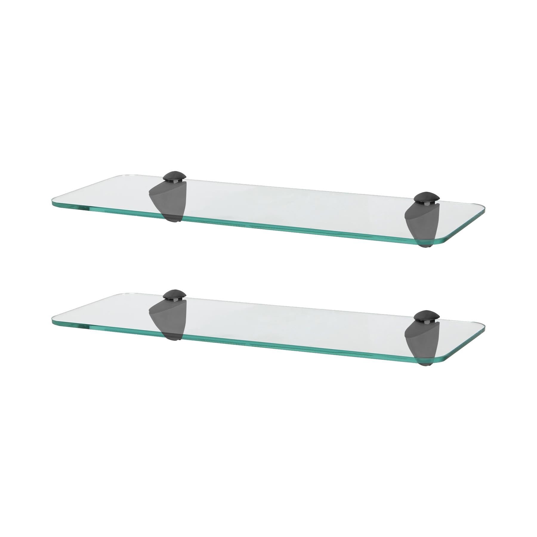 Harbour Housewares Rounded Floating Glass Bathroom Shelves - 40cm - Clear/Black - 2x Wall-Mounted Kitchen Bedroom Shower Room Décor Caddy Towel Storage Organiser Shelving Rack with Brackets