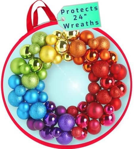 Seasonal Wreath Storage Container - Water Resistant Holder with Clear Plastic Front for 24 Inch Wreaths - Modern Storage Bag by Clutter Armour - Protection for Holiday and Christmas Wreaths