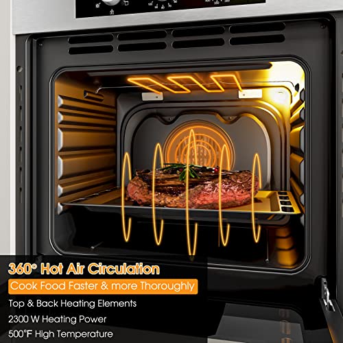 Costway 24" Single Wall Oven, Electric Built-In Wall Oven With 2.47 Cu. Ft. Capacity, 5 Cooking Functions, 360° Rotisserie And Timer, 2300W Built-In Oven In Stainless Steel With Mechanical Knobs #TOP4