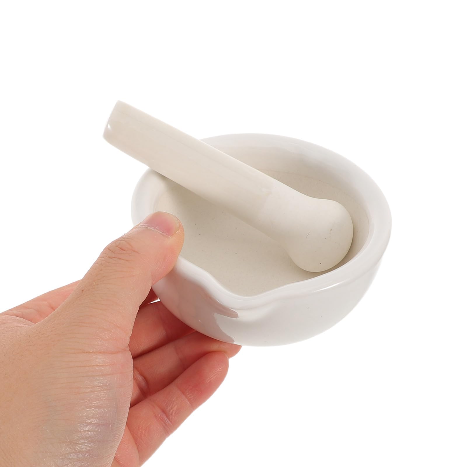2 Pièces Mortier et Pilon Broyage Cuisine en Céramique de 10cm Blanc avec Bec Verseur Préservant Saveurs Naturelles pour Épices et Ingrédients Médicinaux