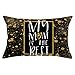 Lieson Fundas de cojín para sala de estar, 1 funda de almohada de 12 x 20 cm, moderna de 30 x 50 cm, mi madre es la mejor funda de cojín de corazón, color negro, dorado, poliéster