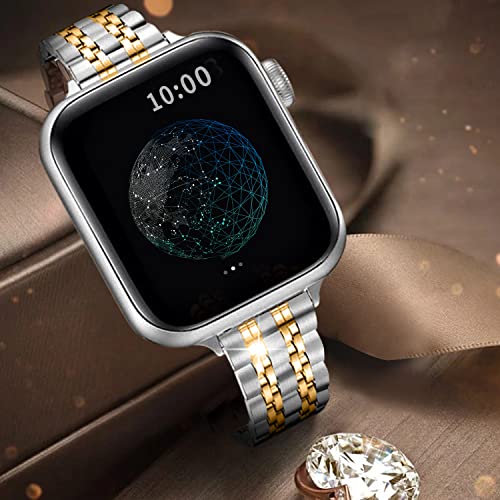 Image of QUNDAXI Slim Watch Band Compatible with Apple Watch 41mm 45mm 42mm 44mm 40mm 38mm Metal Stainless Steel Watchband Suitable for iWatch 11 /10 /9 /8 /7 /6 /5 /4 /3 /2 /1 /SE Series Women Luxury Strap