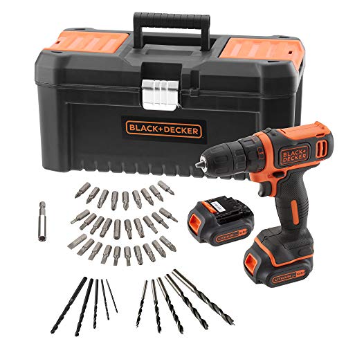 BLACK+DECKER BDCDD121BKA-QW Perceuse-Visseuse sans fil - 2 Batteries - 26 Nm - 40 accessoires - Livrée en boite à outil, 10.8V